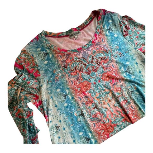 Closet Full Size 3XL Blouse Tunic Top sparkly studs Shark bite hem Boho Pastel - Picture 1 of 12